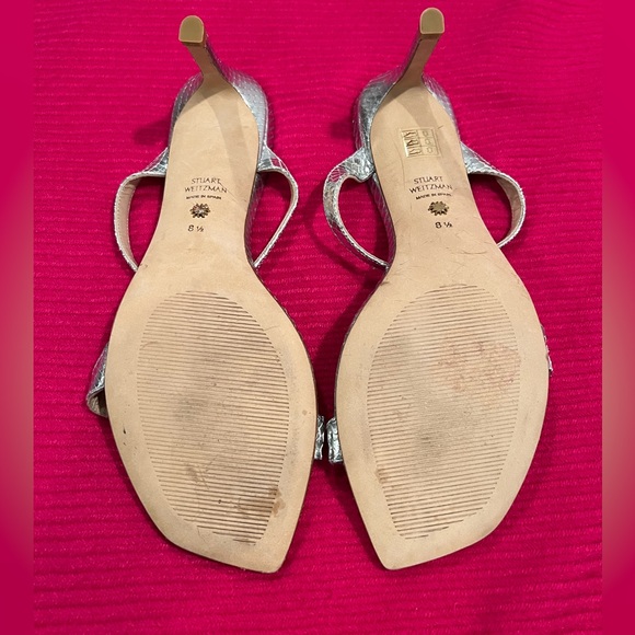 Stuart Weitzman Aleena Silver Metallic Leather Sandals 8.5 - Picture 5 of 11